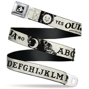 OUIJA Board Logo Planchette Full Color Red/White Seatbelt Belt - OUIJA Board Letters and Elements Beige/Black Webbing Seatbelt Belts Ouija Board