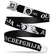 OUIJA Board Logo Planchette Full Color Red/White Seatbelt Belt - OUIJA Board Letters and Elements Black/White Webbing Seatbelt Belts Ouija Board
