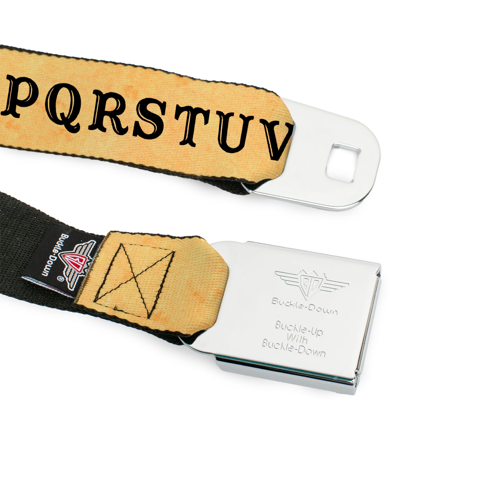 OUIJA Board Logo Planchette Full Color Red/White Seatbelt Belt - OUIJA Board Letters and Elements Antique Beige/Black Webbing Seatbelt Belts Ouija Board