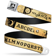 OUIJA Board Logo Planchette Full Color Red/White Seatbelt Belt - OUIJA Board Letters and Elements Antique Beige/Black Webbing Seatbelt Belts Ouija Board