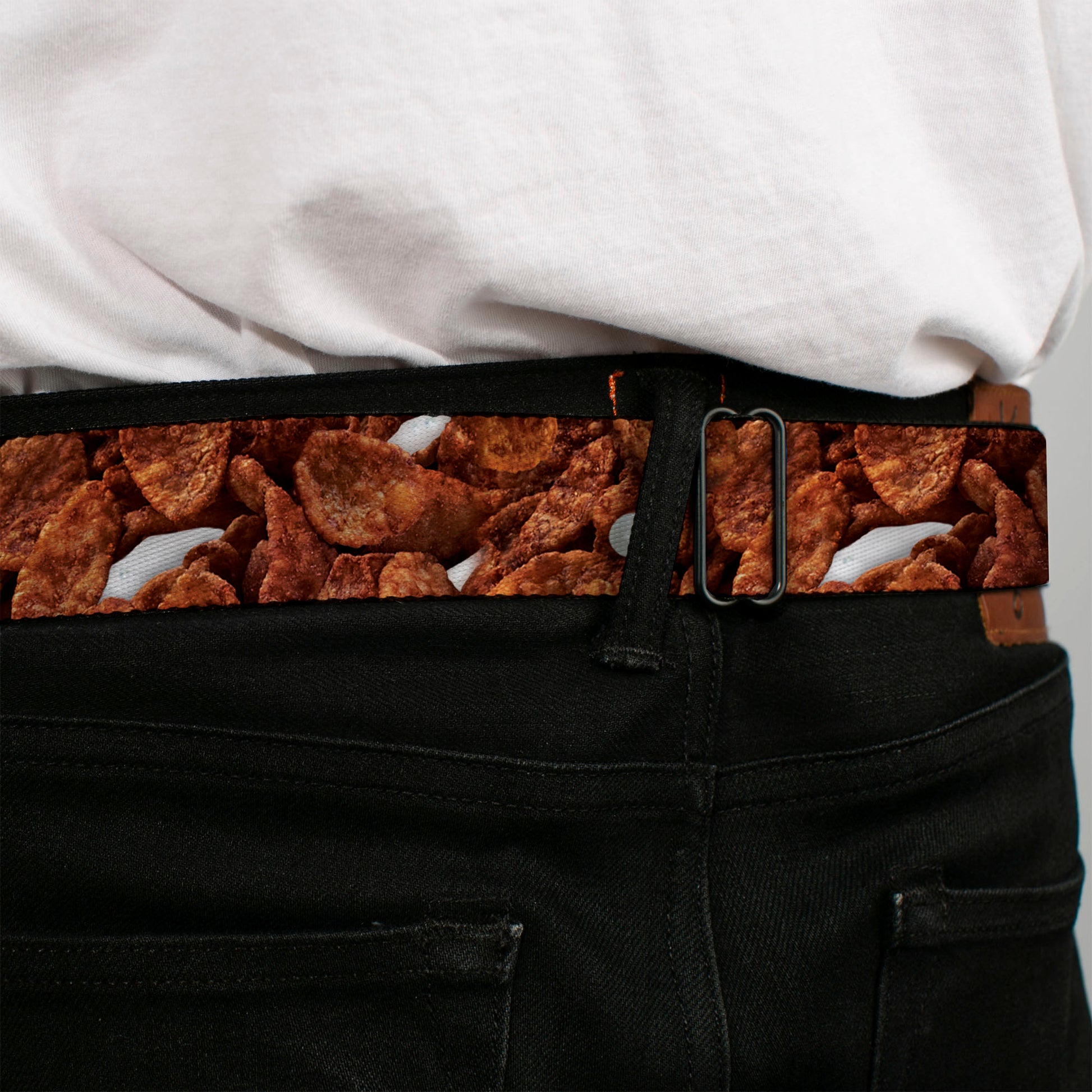 POST COCOA PEBBLES Logo Full Color Brown/Yellows Seatbelt Belt - Cocoa Pebbles Vivid Cereal CLOSE-UP Browns Webbing Seatbelt Belts The Flintstones