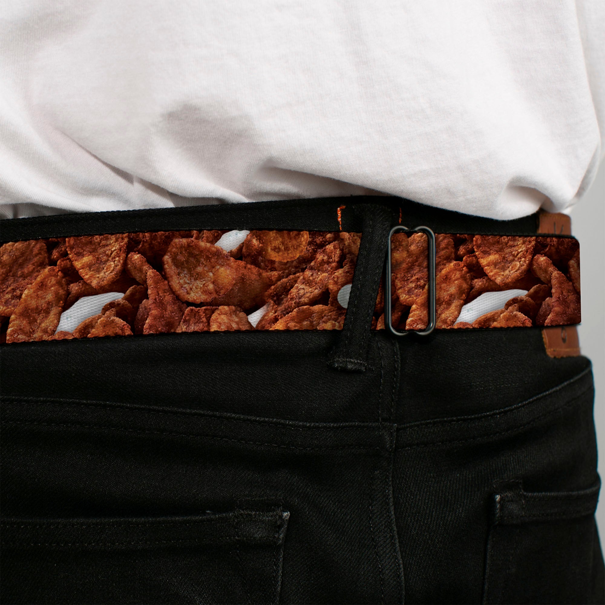 POST COCOA PEBBLES Logo Full Color Brown/Yellows Seatbelt Belt - Cocoa Pebbles Vivid Cereal CLOSE-UP Browns Webbing Seatbelt Belts The Flintstones