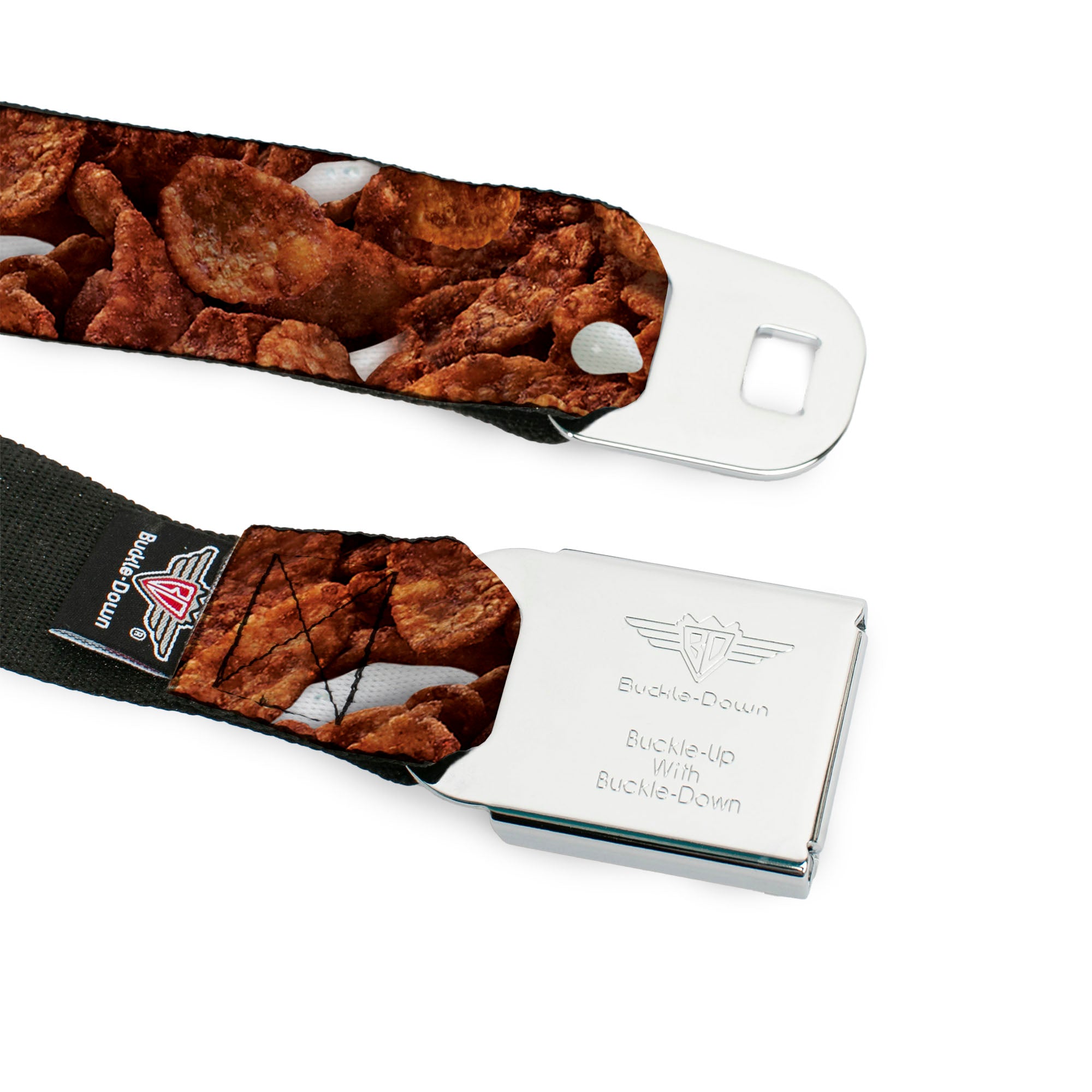 POST COCOA PEBBLES Logo Full Color Brown/Yellows Seatbelt Belt - Cocoa Pebbles Vivid Cereal CLOSE-UP Browns Webbing Seatbelt Belts The Flintstones