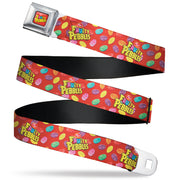 POST FRUITY PEBBLES Logo Full Color Red/Multi Color Seatbelt Belt - POST FRUITY PEBBLES Logo and Cereal Pebbles Scattered Red/Multi Color Webbing Seatbelt Belts The Flintstones