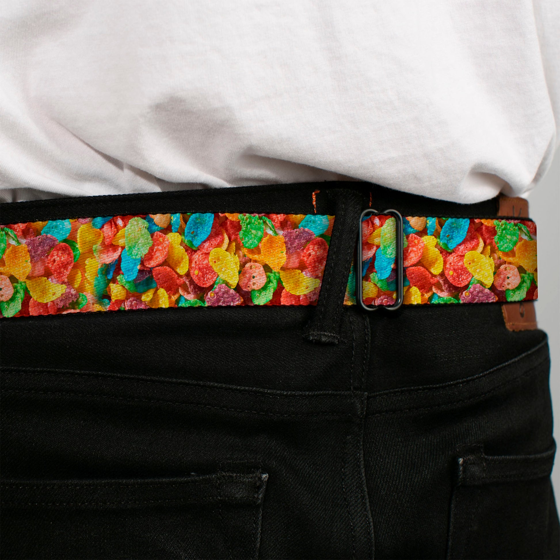 POST FRUITY PEBBLES Logo Full Color Red/Multi Color Seatbelt Belt - Fruity Pebbles Vivid Cereal CLOSE-UP Multi Color Webbing Seatbelt Belts The Flintstones
