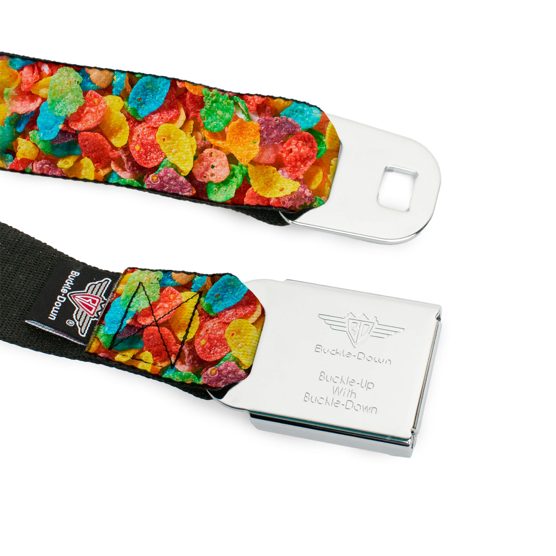 POST FRUITY PEBBLES Logo Full Color Red/Multi Color Seatbelt Belt - Fruity Pebbles Vivid Cereal CLOSE-UP Multi Color Webbing Seatbelt Belts The Flintstones