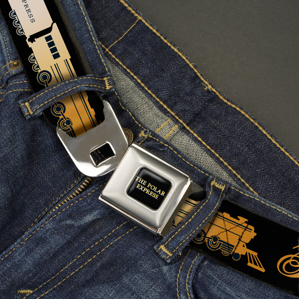 THE POLAR EXPRESS Text Logo Full Color Black/Golds Seatbelt Belt - POLAR EXPRESS Train Cars Black/Golds Webbing Seatbelt Belts The Polar Express