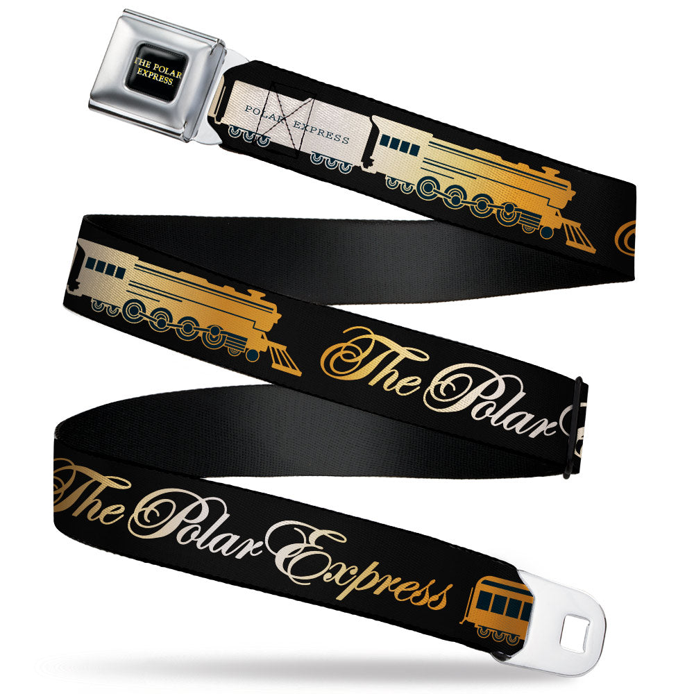 THE POLAR EXPRESS Text Logo Full Color Black/Golds Seatbelt Belt - POLAR EXPRESS Train Cars Black/Golds Webbing Seatbelt Belts The Polar Express