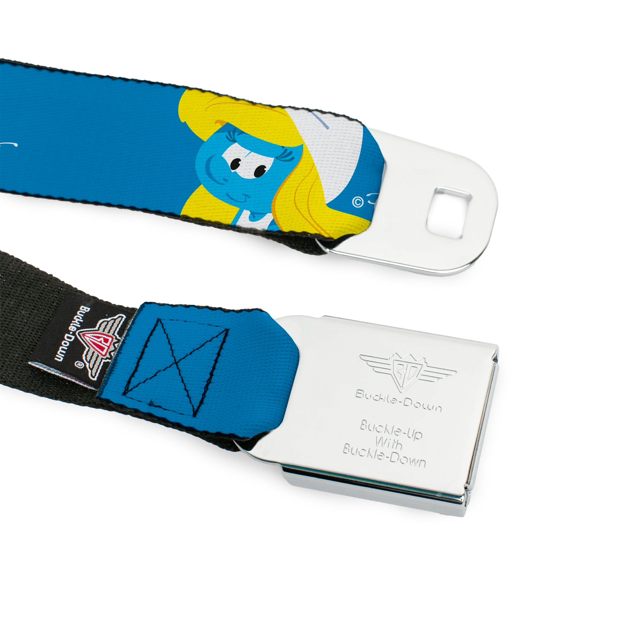 The Smurfs Smurfette Smiling Pose Full Color Blue Seatbelt Belt - The Smurfs Smurfette Smiling Pose Blue Webbing Seatbelt Belts The Smurfs