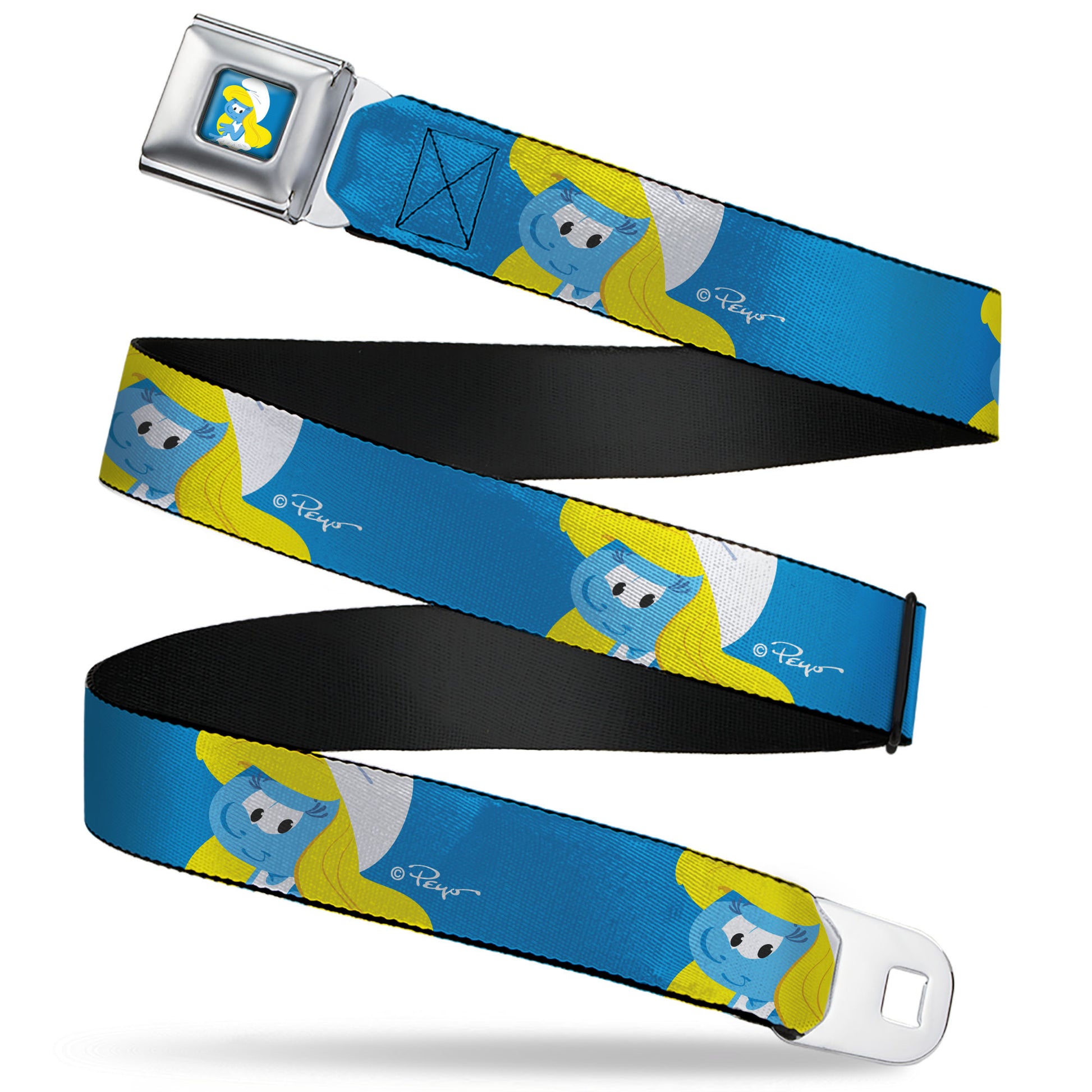 The Smurfs Smurfette Smiling Pose Full Color Blue Seatbelt Belt - The Smurfs Smurfette Smiling Pose Blue Webbing Seatbelt Belts The Smurfs