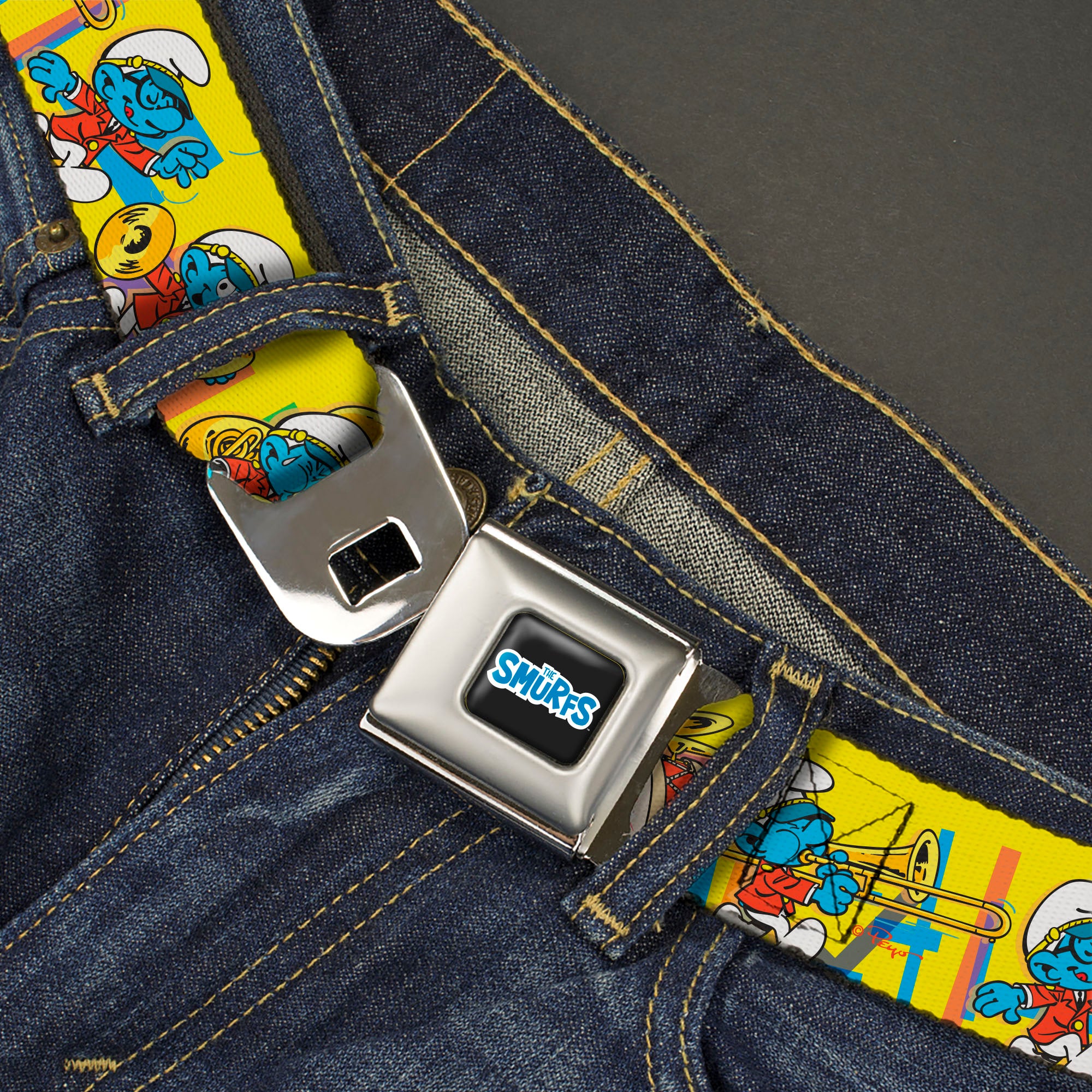 THE SMURFS Title Logo Full Color Black White Blue Seatbelt Belt - The Smurfs Carnival Party Band Line Yellow Webbing Seatbelt Belts The Smurfs