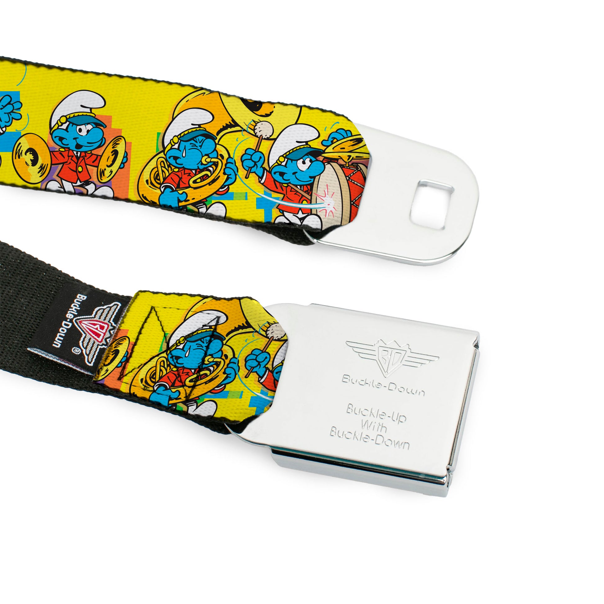 THE SMURFS Title Logo Full Color Black White Blue Seatbelt Belt - The Smurfs Carnival Party Band Line Yellow Webbing Seatbelt Belts The Smurfs