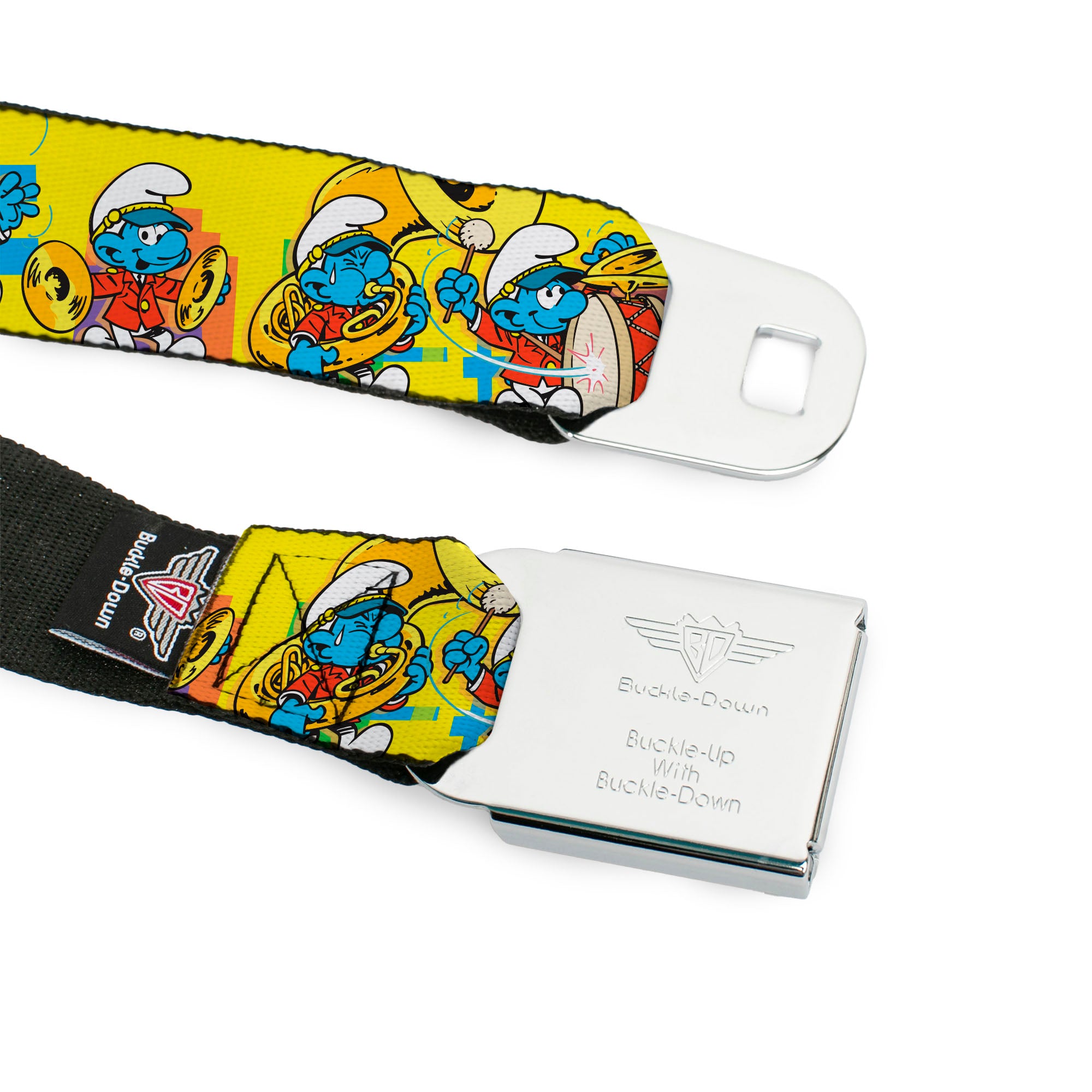 THE SMURFS Title Logo Full Color Black White Blue Seatbelt Belt - The Smurfs Carnival Party Band Line Yellow Webbing Seatbelt Belts The Smurfs