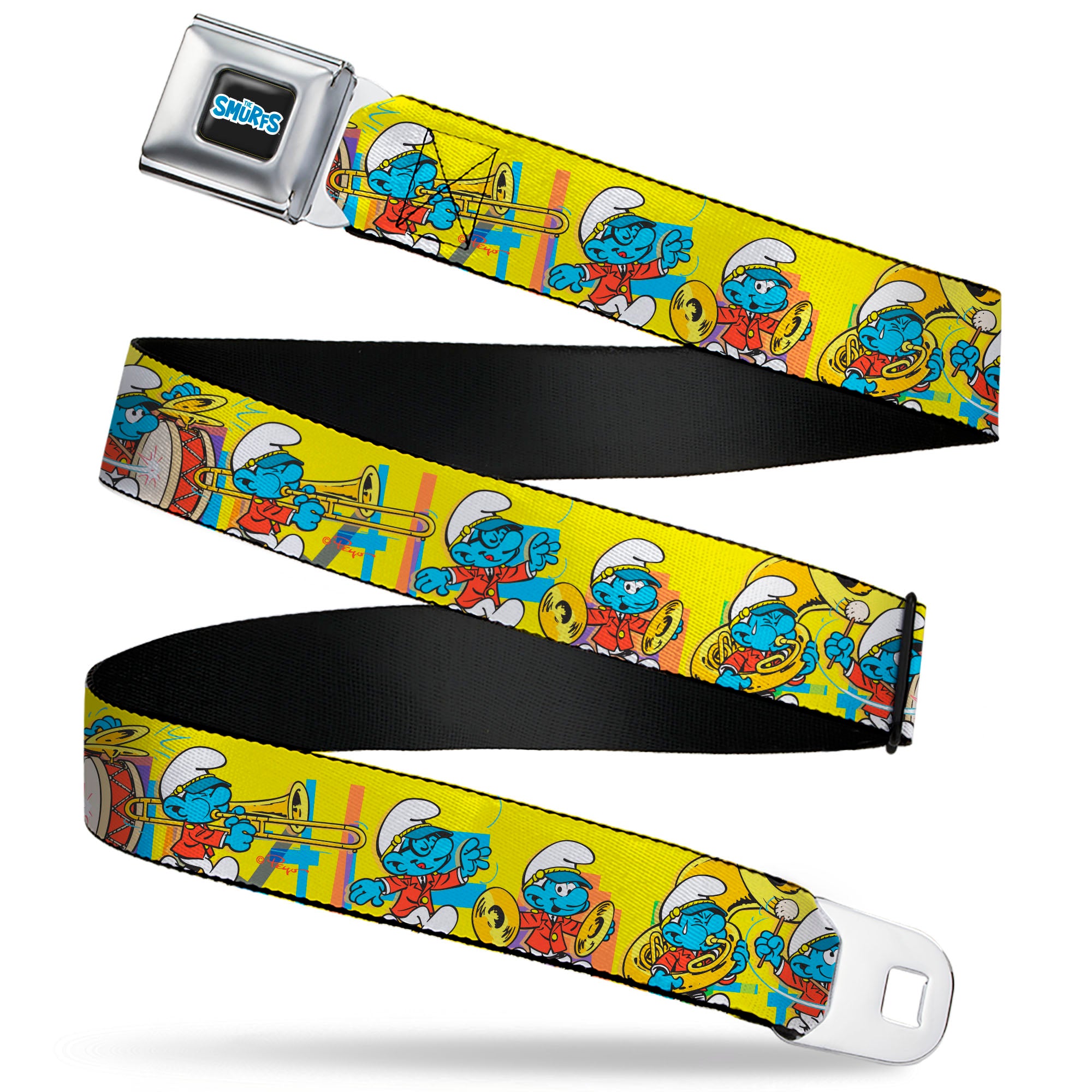 THE SMURFS Title Logo Full Color Black White Blue Seatbelt Belt - The Smurfs Carnival Party Band Line Yellow Webbing Seatbelt Belts The Smurfs