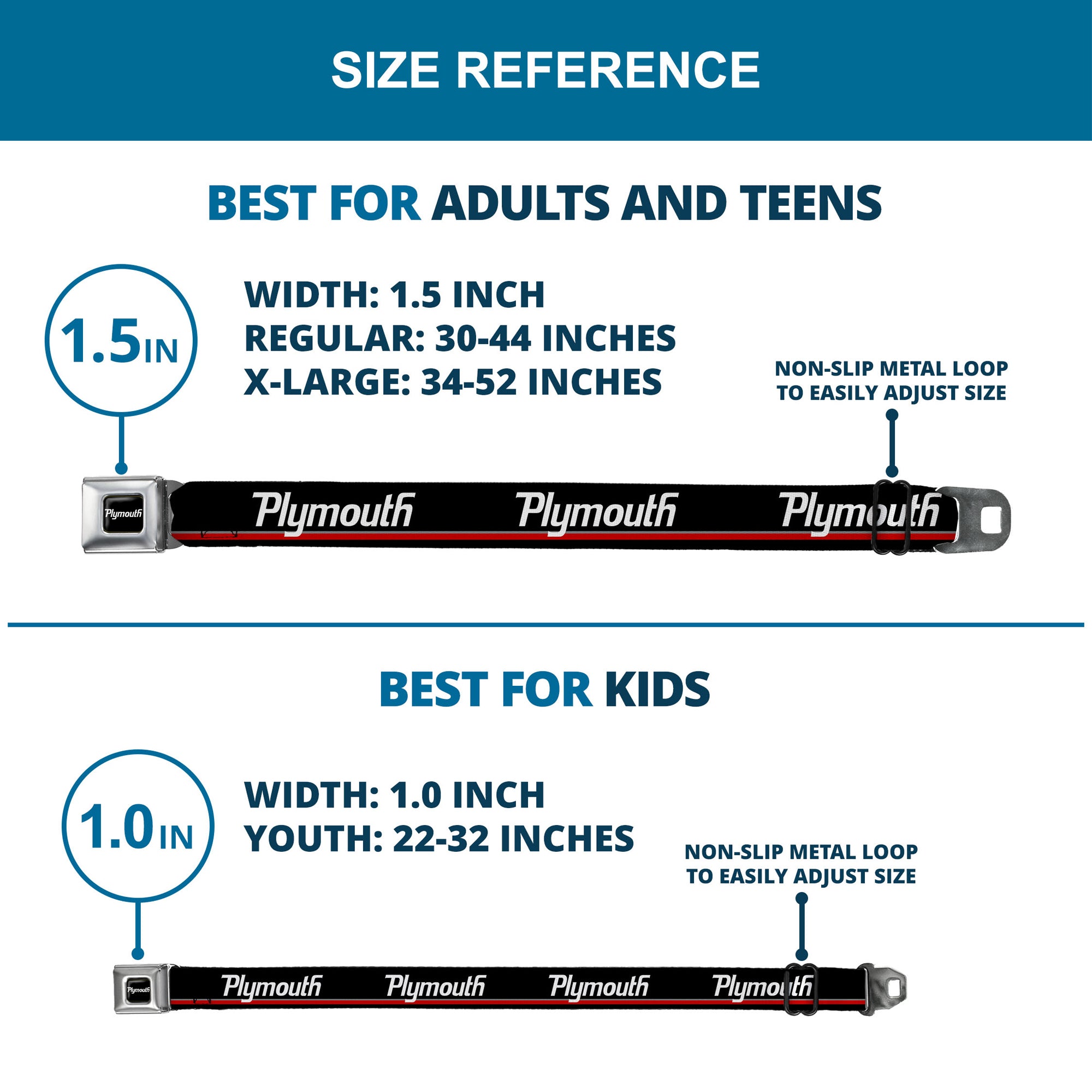 PLYMOUTH Text Logo Full Color Black White Seatbelt Belt - PLYMOUTH Text/Stripe Black/White/Gray/Red Webbing Seatbelt Belts Dodge