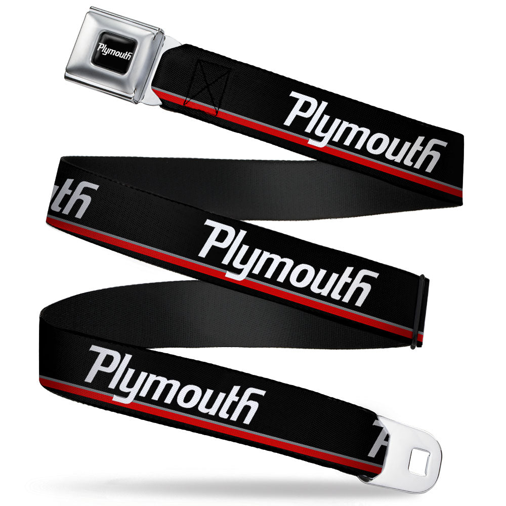 PLYMOUTH Text Logo Full Color Black White Seatbelt Belt - PLYMOUTH Text/Stripe Black/White/Gray/Red Webbing Seatbelt Belts Dodge