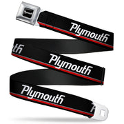 PLYMOUTH Text Logo Full Color Black White Seatbelt Belt - PLYMOUTH Text/Stripe Black/White/Gray/Red Webbing Seatbelt Belts Dodge