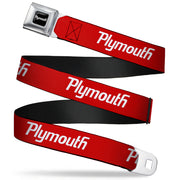 PLYMOUTH Text Logo Full Color Black White Seatbelt Belt - PLYMOUTH Text Logo Red/White Webbing Seatbelt Belts Dodge