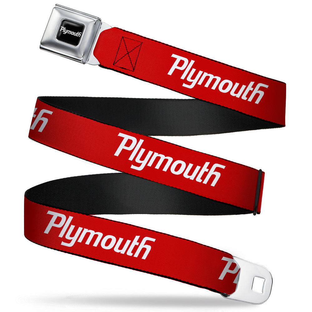 PLYMOUTH Text Logo Full Color Black White Seatbelt Belt - PLYMOUTH Text Logo Red/White Webbing Seatbelt Belts Dodge