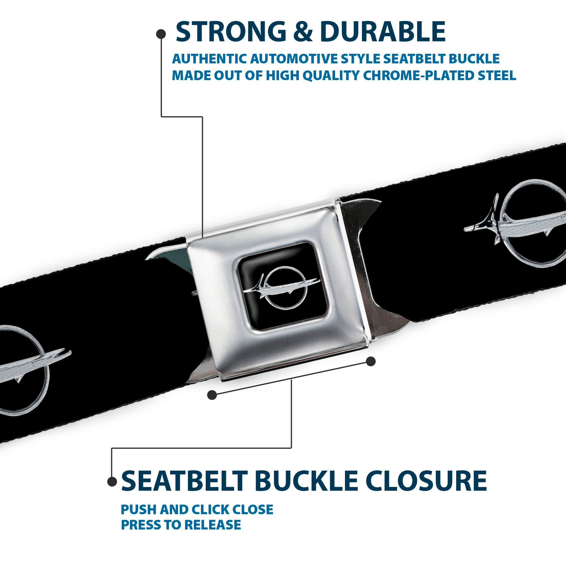 Barracuda Emblem Full Color Black Silver Seatbelt Belt - Barracuda Emblem Repeat Black/Silver Webbing Seatbelt Belts Dodge