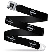 Barracuda Emblem Full Color Black Silver Seatbelt Belt - Barracuda Emblem Repeat Black/Silver Webbing Seatbelt Belts Dodge