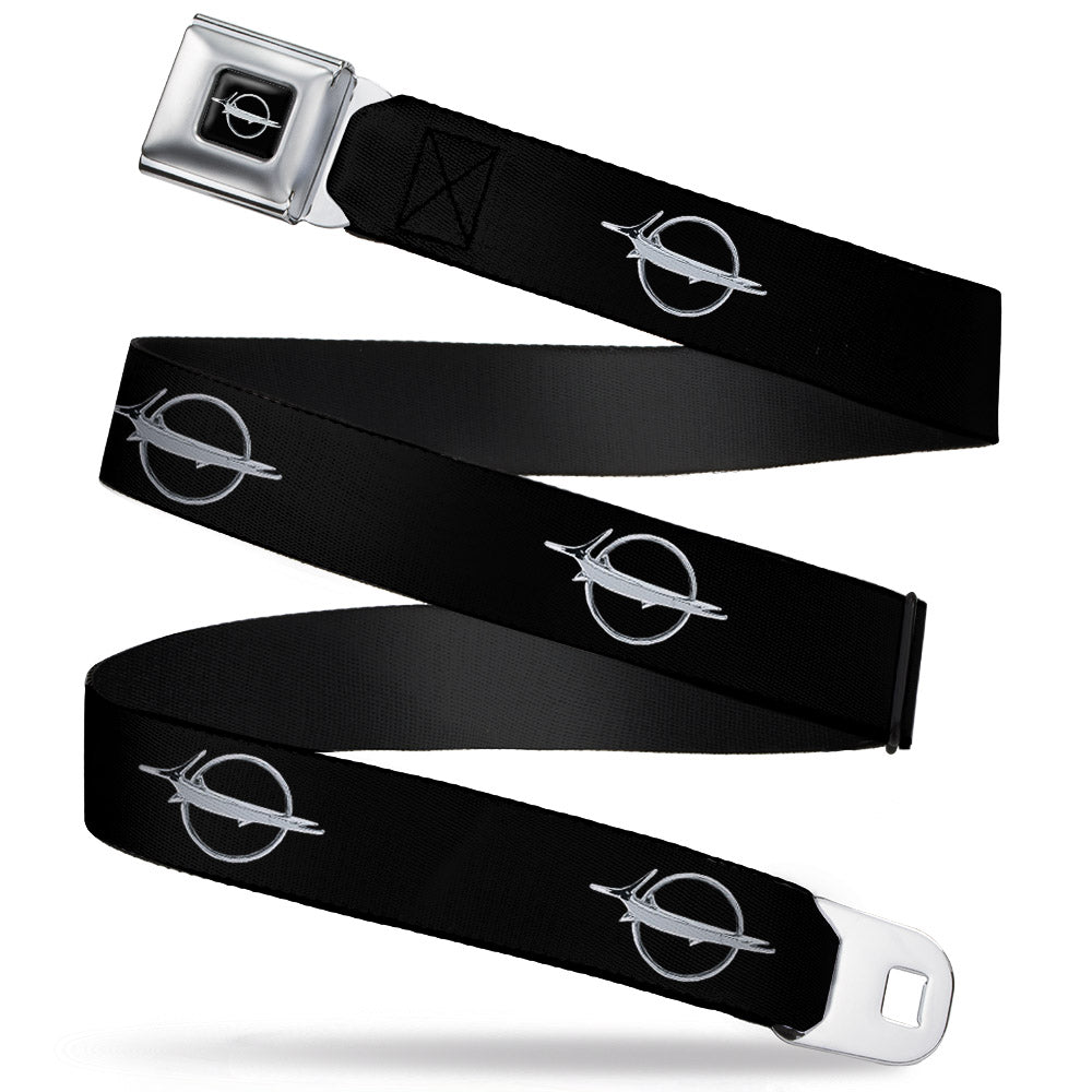 Barracuda Emblem Full Color Black Silver Seatbelt Belt - Barracuda Emblem Repeat Black/Silver Webbing Seatbelt Belts Dodge