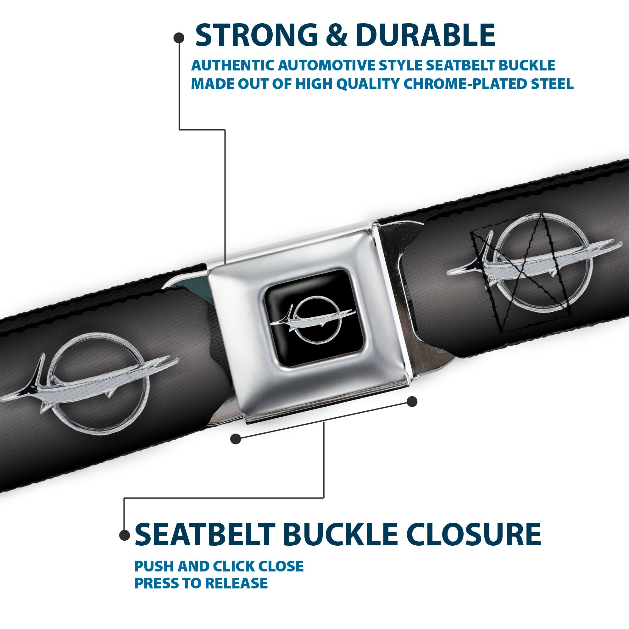 Barracuda Emblem Full Color Black Silver Seatbelt Belt - Barracuda Emblem Repeat Gray Fade/Silver Webbing Seatbelt Belts Dodge