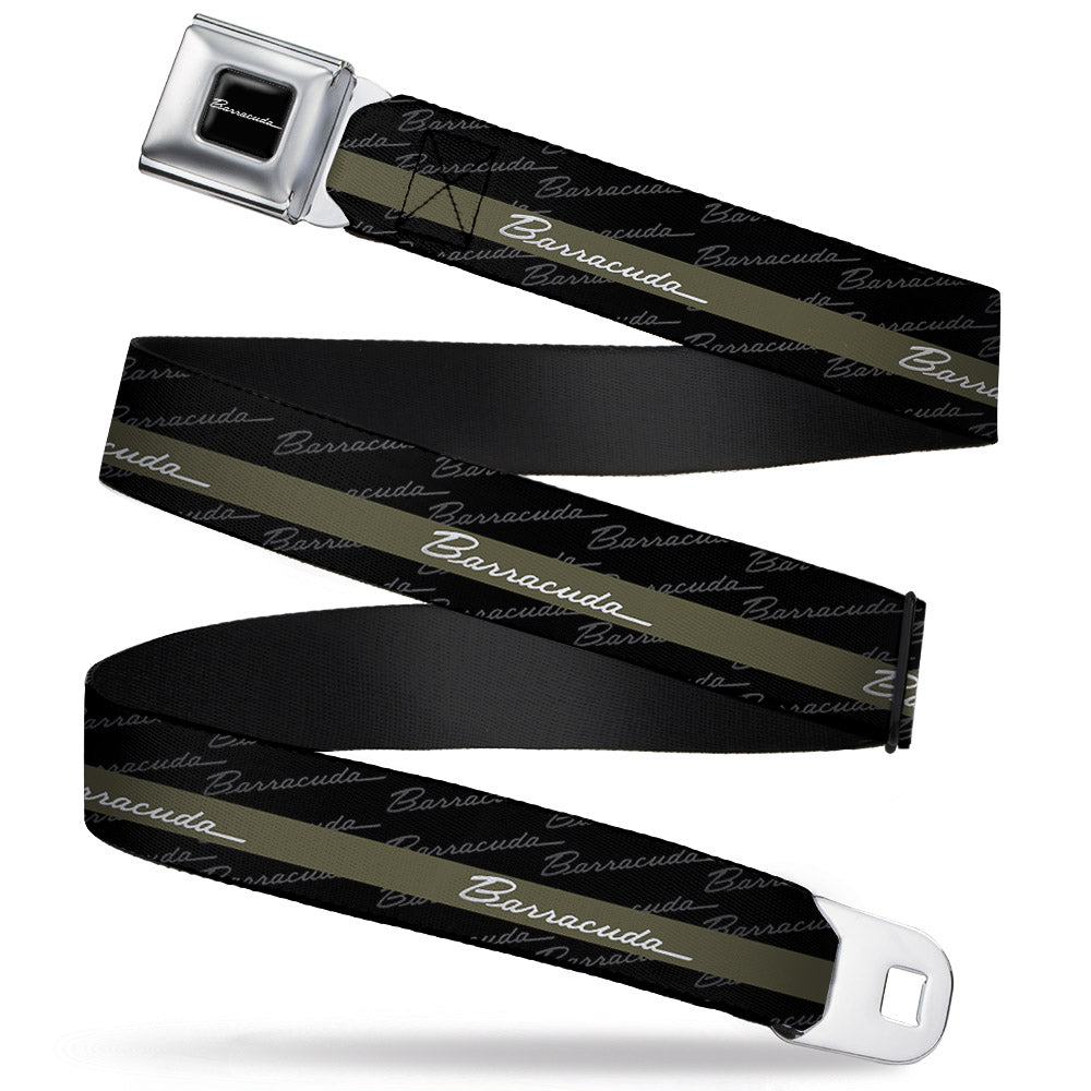 BARRACUDA Script Logo Full Color Black White Seatbelt Belt - BARRACUDA Script Stripe/Monogram Black/Gray/Olive/Silver Webbing Seatbelt Belts Dodge