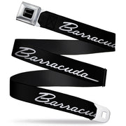 BARRACUDA Script Logo Full Color Black White Seatbelt Belt - BARRACUDA Script Logo Black/Silver Webbing Seatbelt Belts Dodge