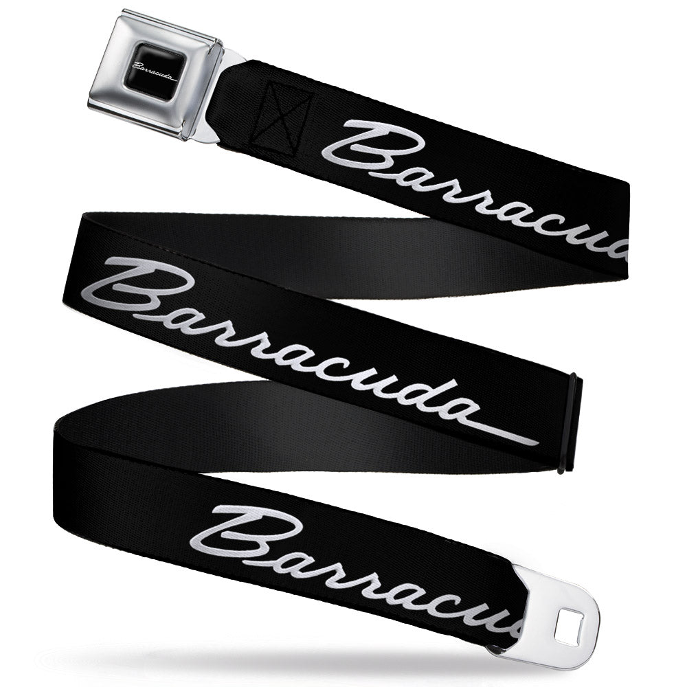BARRACUDA Script Logo Full Color Black White Seatbelt Belt - BARRACUDA Script Logo Black/Silver Webbing Seatbelt Belts Dodge