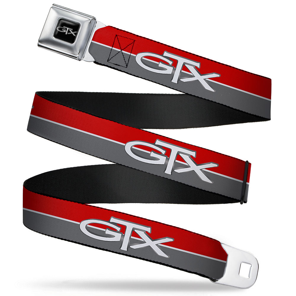 Plymouth GTX Emblem Full Color Black Silver Fade White Seatbelt Belt - Plymouth GTX Emblem/Stripe Red/White/Grays Webbing Seatbelt Belts Dodge