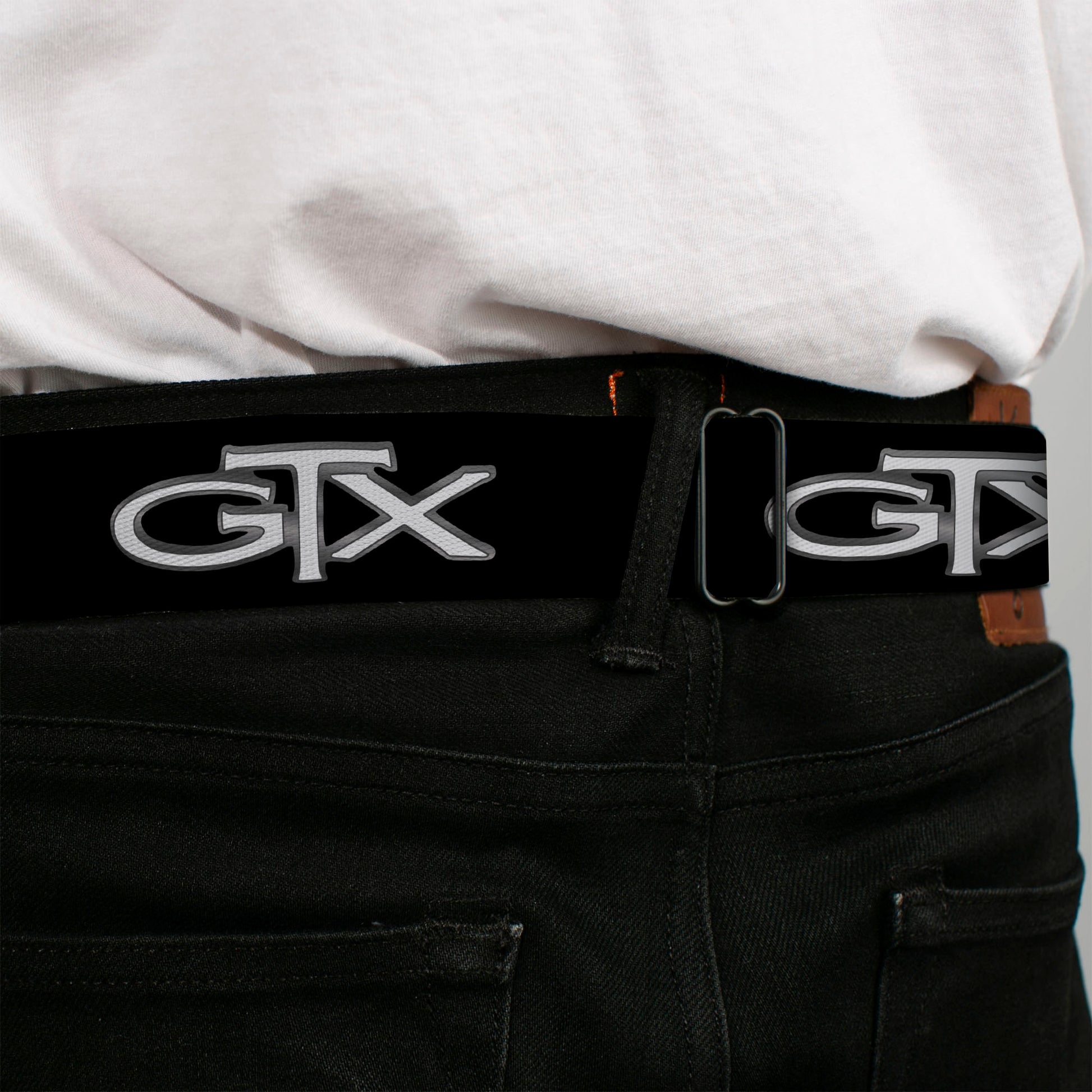 Plymouth GTX Emblem Full Color Black Silver Fade White Seatbelt Belt - Plymouth GTX Emblem Black/Silver Fade/White Webbing Seatbelt Belts Dodge