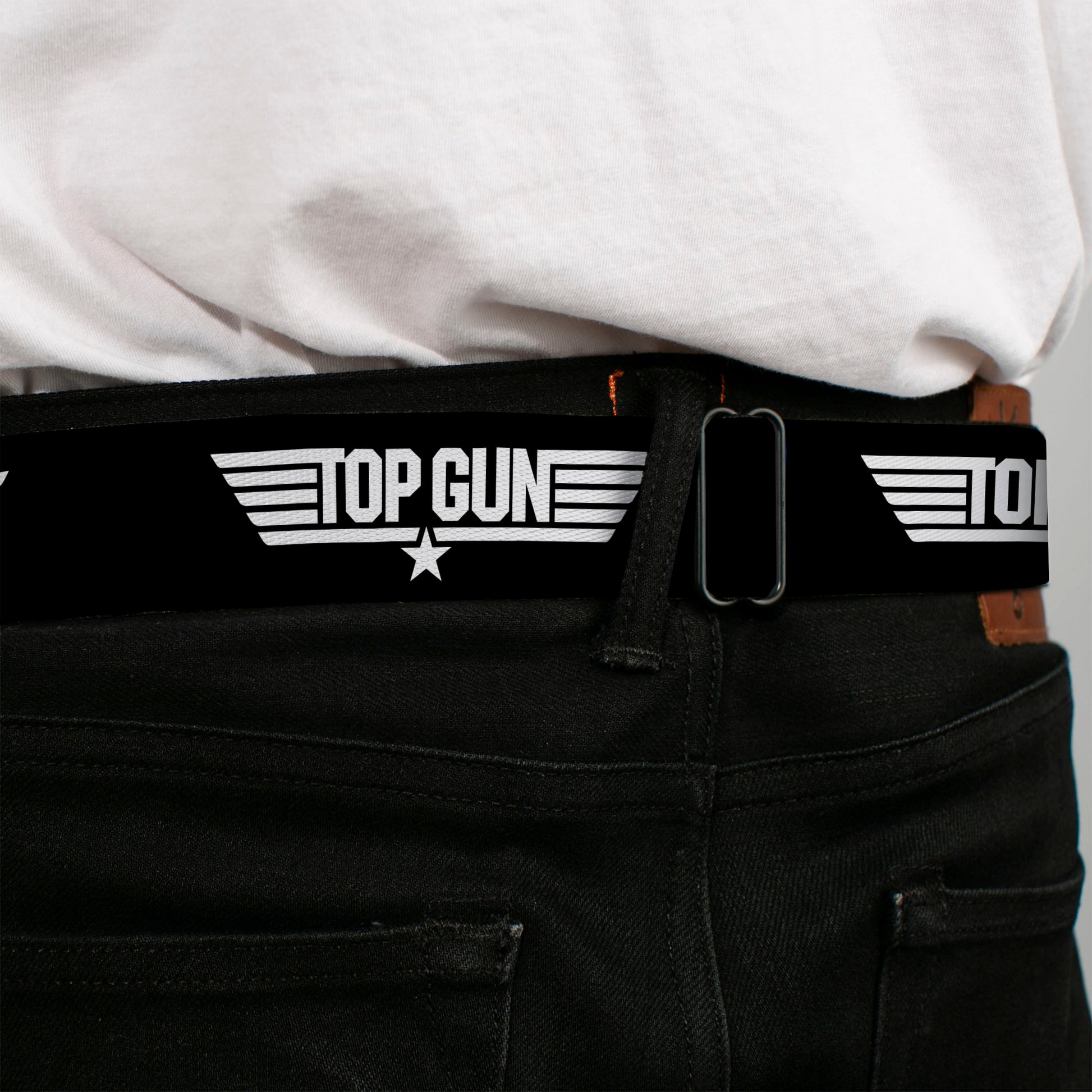 TOP GUN Title Logo Full Color Black/White Seatbelt Belt - TOP GUN Title Logo Black/White Webbing Seatbelt Belts Top Gun