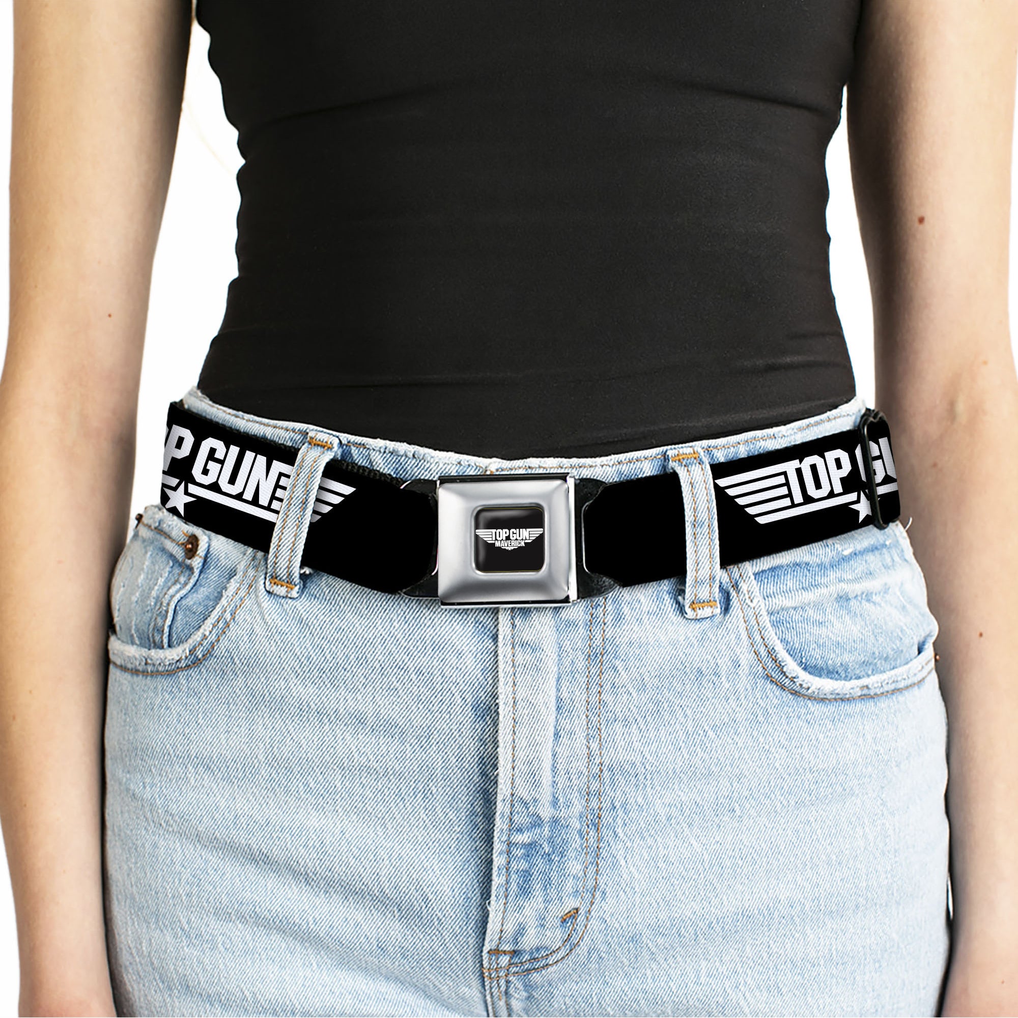 TOP GUN Title Logo Full Color Black/White Seatbelt Belt - TOP GUN Title Logo Black/White Webbing Seatbelt Belts Top Gun
