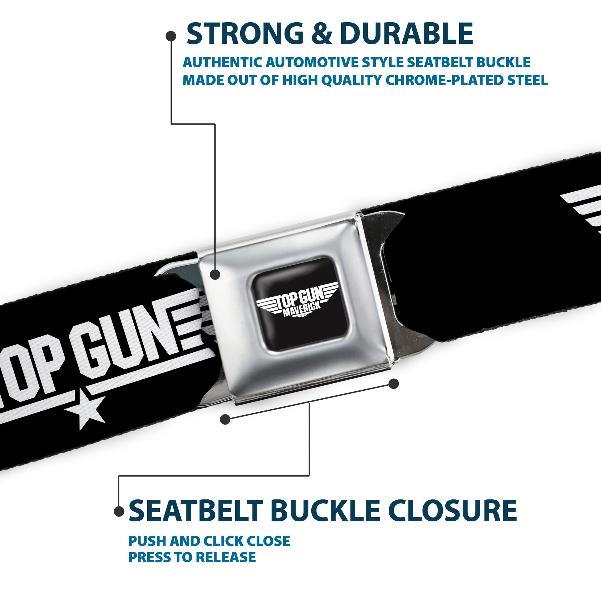TOP GUN Title Logo Full Color Black/White Seatbelt Belt - TOP GUN Title Logo Black/White Webbing Seatbelt Belts Top Gun