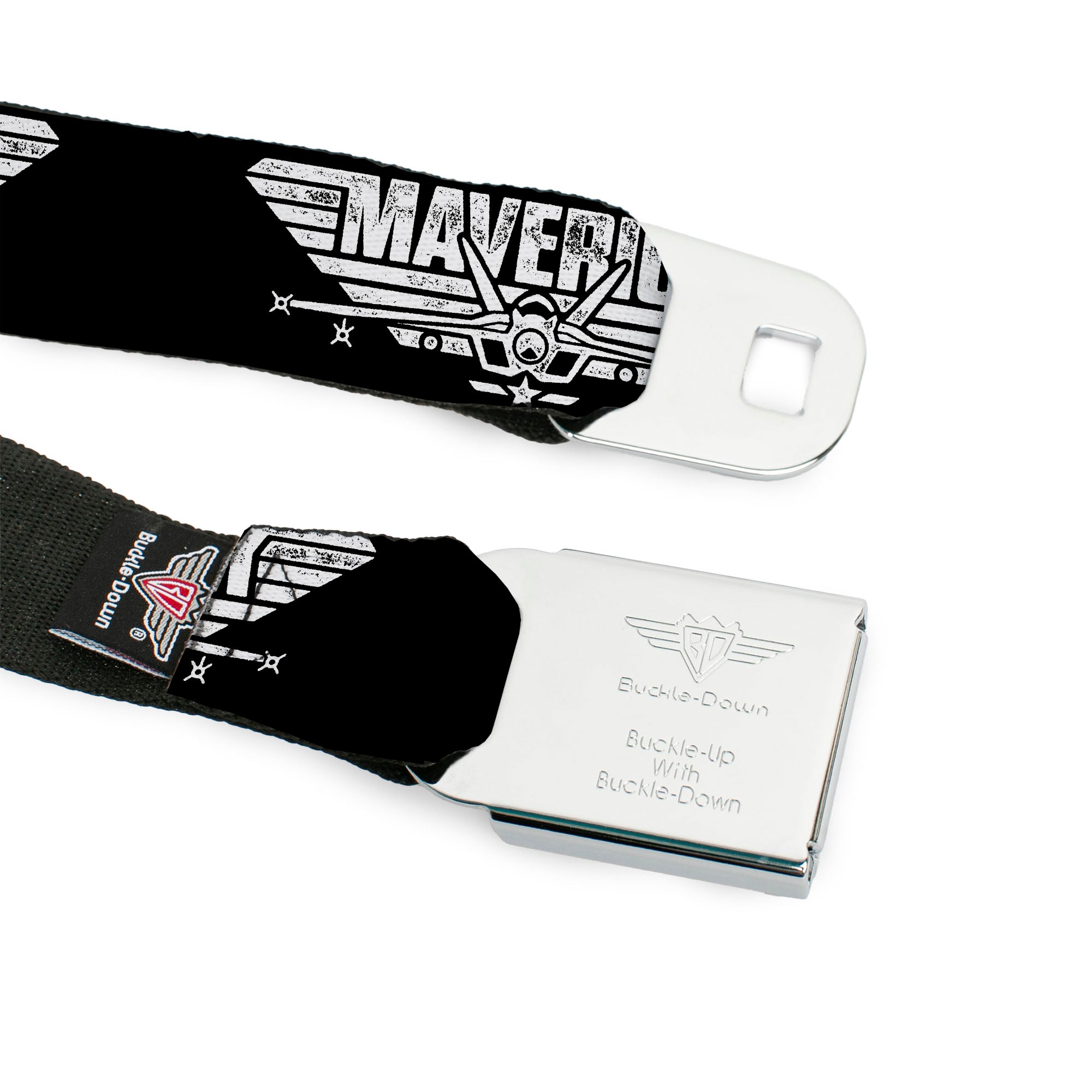 TOP GUN Title Logo Full Color Black/White Seatbelt Belt - TOP GUN MAVERICK Fighter Jet Logo Weathered Black/White Webbing Seatbelt Belts Top Gun