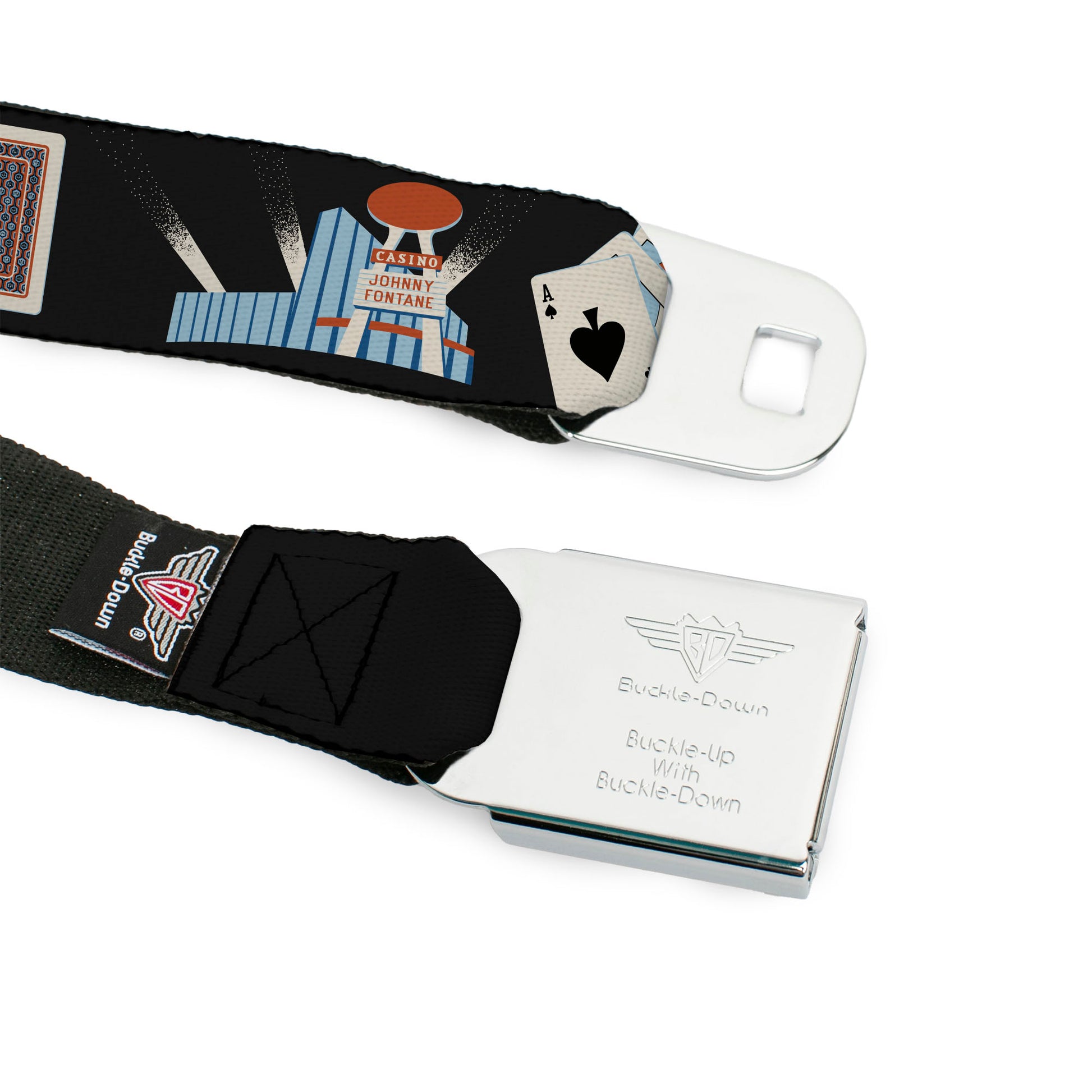 THE GODFATHER Title Logo Full Color Black/White Seatbelt Belt - THE GODFATHER Title Logo and Casino Icons Black Webbing Seatbelt Belts The Godfather