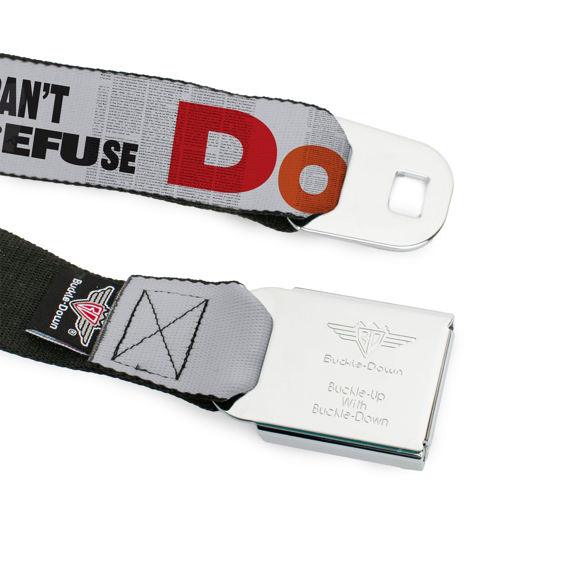 THE GODFATHER Title Logo Full Color Black/White Seatbelt Belt - The Godfather Quote I'LL MAKE HIM AN OFFER HE CAN'T REFUSE Grays/Red Webbing Seatbelt Belts The Godfather