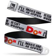 THE GODFATHER Title Logo Full Color Black/White Seatbelt Belt - The Godfather Quote I'LL MAKE HIM AN OFFER HE CAN'T REFUSE Grays/Red Webbing Seatbelt Belts The Godfather