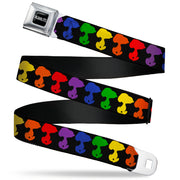 PEANUTS Title Logo Full Color Black/White Seatbelt Belt - Peanuts Snoopy Silhoutte Pose Black/Rainbow Multi Color Webbing Seatbelt Belts Peanuts