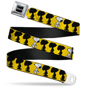 PEANUTS Title Logo Full Color Black/White Seatbelt Belt - Peanuts Snoopy Walking/Silhouette Pose Yellow/Black/White Webbing Seatbelt Belts Peanuts
