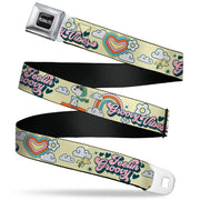 PEANUTS Title Logo Full Color Black/White Seatbelt Belt - Peanuts Snoopy Flying Ace and Woodstock GROOVY Quotes Collage Yellow Webbing Seatbelt Belts Peanuts