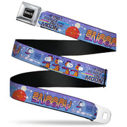 PEANUTS Title Logo Full Color Black/White Seatbelt Belt - Peanuts Astronaut Snoopy Launch Poses and Text White/Multi Color Webbing Seatbelt Belts Peanuts