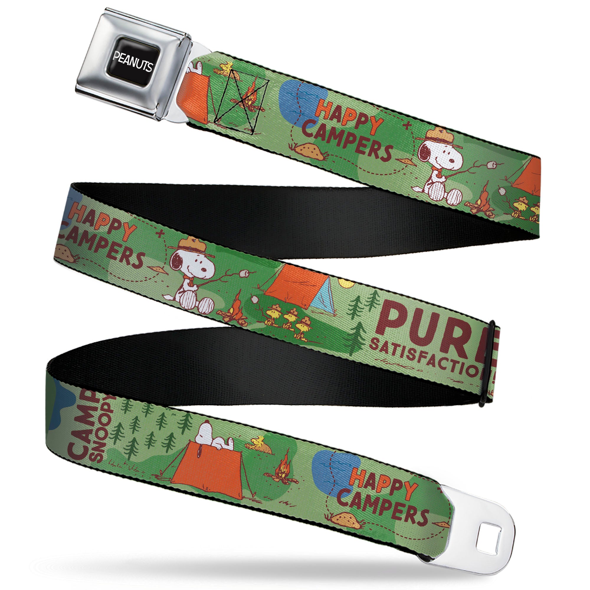 PEANUTS Title Logo Full Color Black/White Seatbelt Belt - Peanuts HAPPY CAMPER BEAGLE SCOUTS Scenes Webbing Seatbelt Belts Peanuts