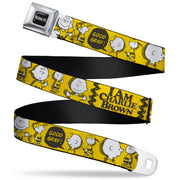 PEANUTS Title Logo Full Color Black/White Seatbelt Belt - Peanuts I AM CHARLIE BROWN Poses and Zig Zag Stripe Yellows/Black Webbing Seatbelt Belts Peanuts