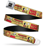 PEANUTS Title Logo Full Color Black/White Seatbelt Belt - PEANUTS SOCIAL CLUB PEACE & LOVE Scenes Yellow/Red Webbing Seatbelt Belts Peanuts