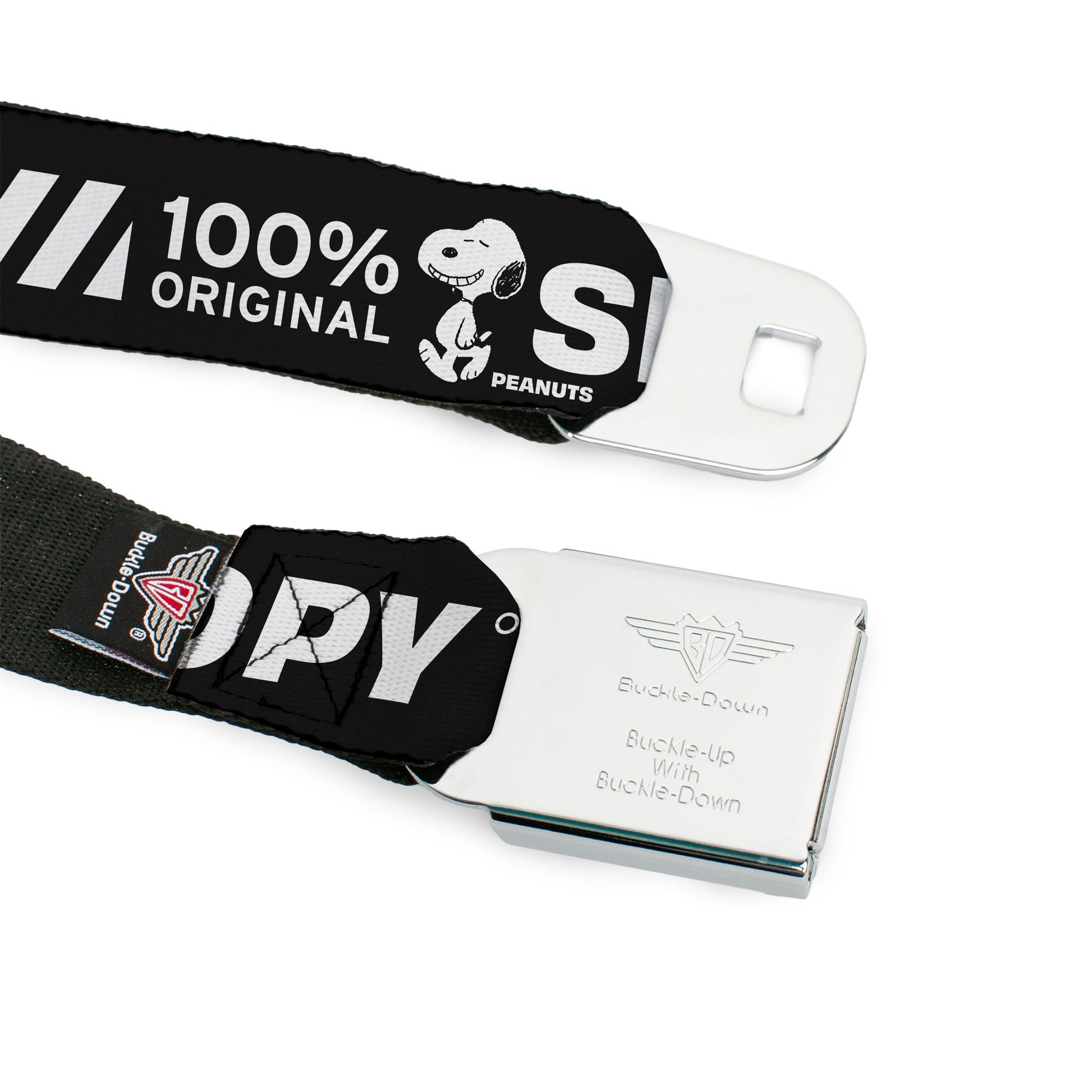 PEANUTS Title Logo Full Color Black/White Seatbelt Belt - Peanuts SNOOPY Care Symbols 100% ORIGINAL Black/White Webbing Seatbelt Belts Peanuts