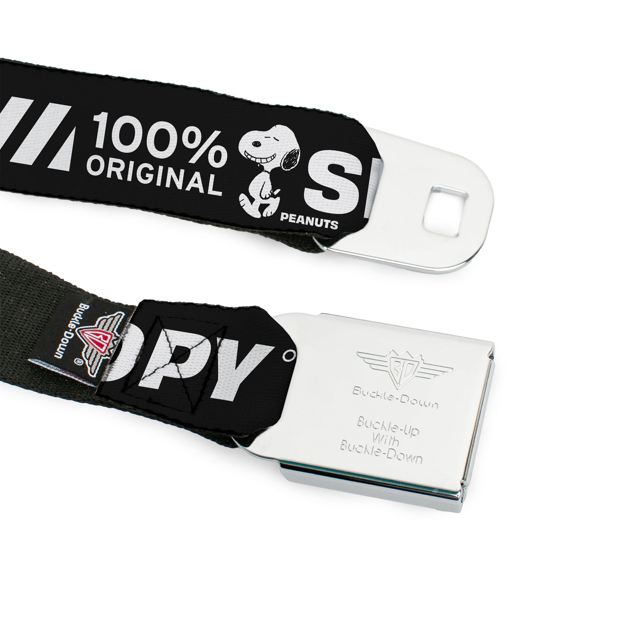 PEANUTS Title Logo Full Color Black/White Seatbelt Belt - Peanuts SNOOPY Care Symbols 100% ORIGINAL Black/White Webbing Seatbelt Belts Peanuts