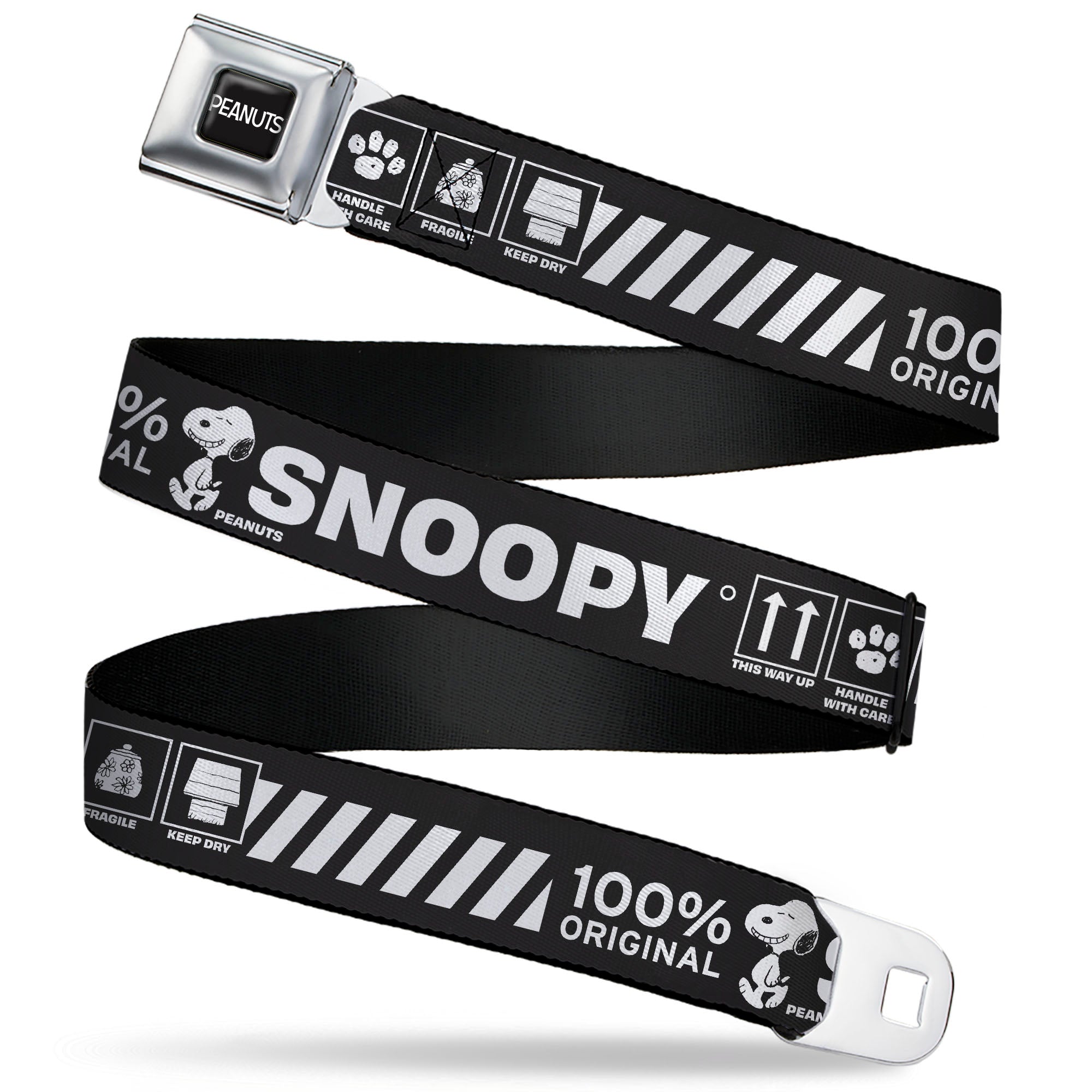 PEANUTS Title Logo Full Color Black/White Seatbelt Belt - Peanuts SNOOPY Care Symbols 100% ORIGINAL Black/White Webbing Seatbelt Belts Peanuts