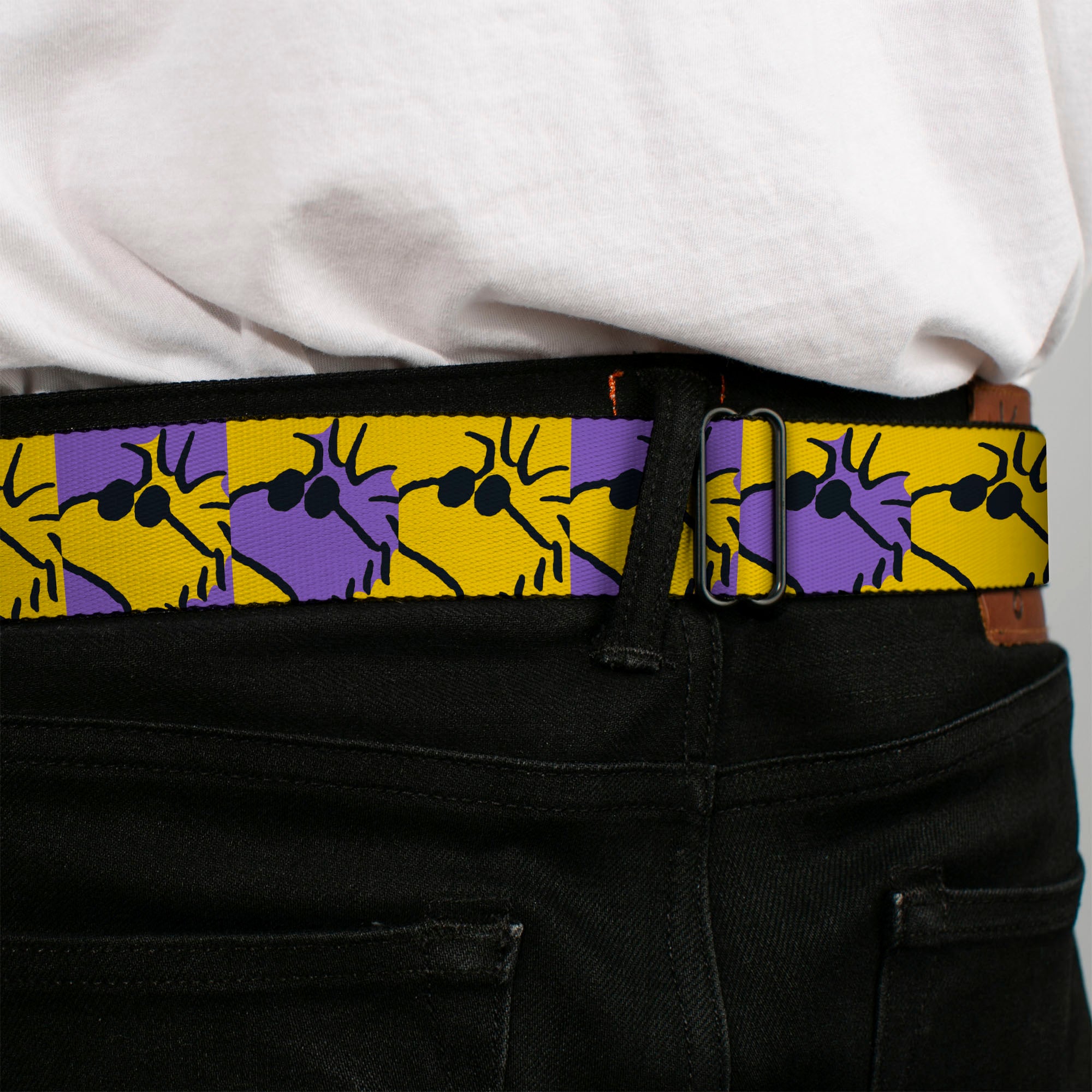 PEANUTS Title Logo Full Color Yellow/White Seatbelt Belt - Peanuts Woodstock Shades Pose Blocks Blue/Yellow/Black Webbing Seatbelt Belts Peanuts